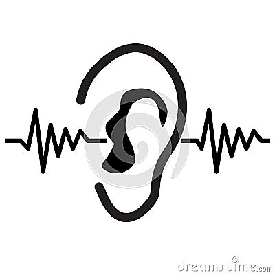 Earing test icon on white background. sound wave going through human ear. hearing symbol. flat style Vector Illustration