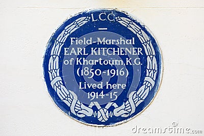 Earl Kitchener Blue Plaque in London, UK Editorial Stock Photo