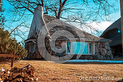 Charlevoix, MI /USA - March 3rd 2018: Earl Youngs Half House designed using his mushroom house design Editorial Stock Photo