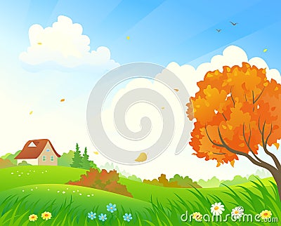 Early autumn landscape Vector Illustration