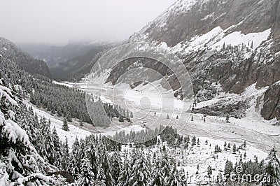 Early autumn snow in Dolomite Mountains Stock Photo