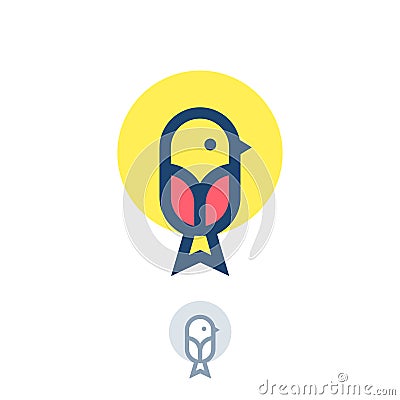 Early bird flat logo. Chatter icon. Love chat. Speaking school emblem. Cute small birds and yellow sun. Vector Illustration
