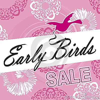 Early Bird Sale Logo Pink Ornate Stock Photo