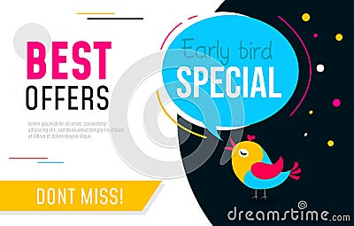 Early bird special flyer or banner design template. Early bird discount promotion. Vector illustration Vector Illustration