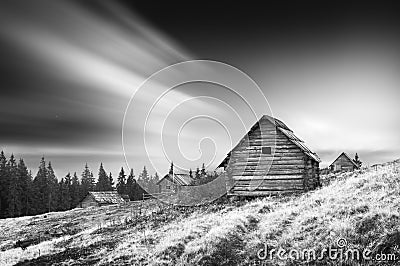 Early Carpathian morning. Monochrome colors Stock Photo