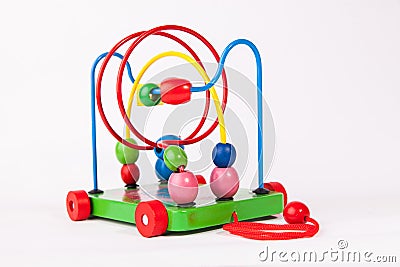 Early child development wooden toys on white Stock Photo