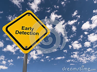 early detection traffic sign on blue sky Stock Photo