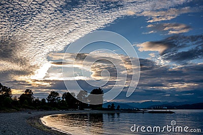 Early evening dramatic skies over ocean near Vancouver Stock Photo