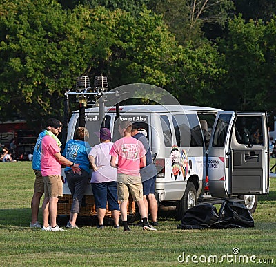 Hot Air Balloonist Preparing Basket #1 Editorial Stock Photo