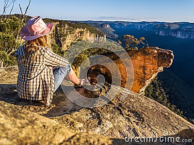 Early morning chillax gazing to Hanging Rock Stock Photo