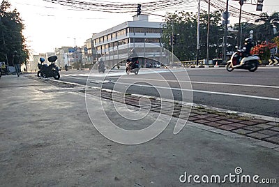 Early morning at a crossroads near trafficlight Stock Photo