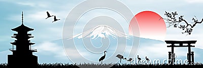 Early morning in Japan mount Fuji Vector Illustration