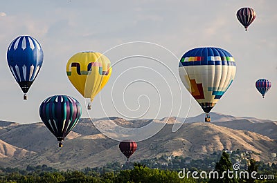 Early Morning Launch of Hot Air Balloons Stock Photo