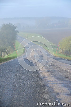 Early morning on the road traveling forward Stock Photo