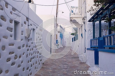 Early morning on a street in Ano Koufonisi island, Cyclades Stock Photo