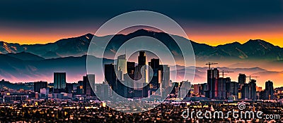 Downtown Los Angeles skyline Sunrise Editorial Stock Photo