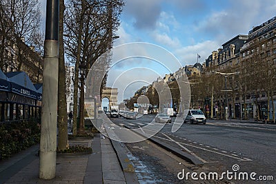 Early morning traffic on Champs-Elysees. Paris, France Editorial Stock Photo