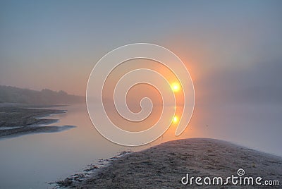 Sunrise on the Ugra River Stock Photo