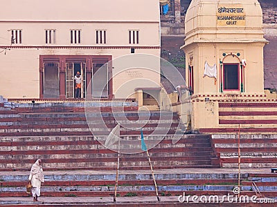 Early morning at Varanasi on the river Ganges, India Editorial Stock Photo