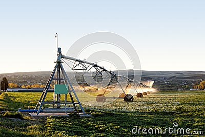 Agricultural center pivot irrigation system. Stock Photo