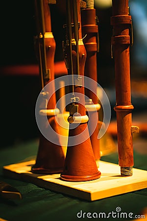 Early Music Historical Instrument - brown Baroque Oboes Stock Photo