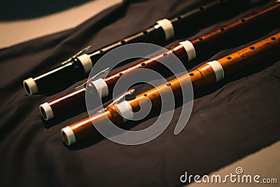 Early Music Historical Instrument - Three Traverso on display Stock Photo
