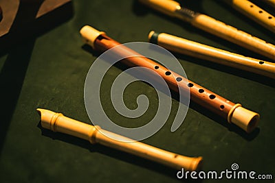 Early Music Historical Instrument - Wooden Soprano Recorders Stock Photo