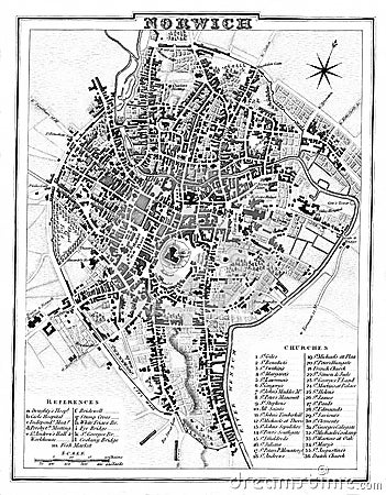 Antique Plan of Historic City of England Stock Photo