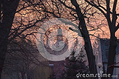 Palace tower against the background of the evening sky. Stock Photo