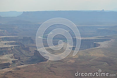 Early Summer in Utah: White Rim, Turks Head and Green River in the Island in the Sky District of Canyonlands National Park Stock Photo