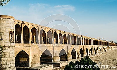 Early 17th c, Si-o-seh Pol, also known as Allahverdi Khan Bridge, in Isfahan, iran is made up of 33 arches in a row and Stock Photo