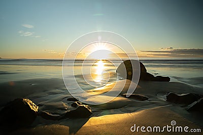 Early winter sunrise at Moeraki Boulder, New Zealand Stock Photo