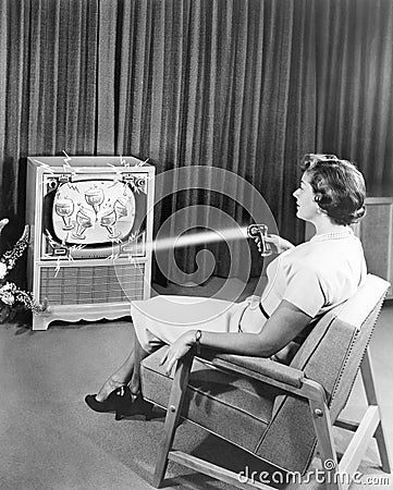 Early Zenith remote control TV set, June 1955 Stock Photo