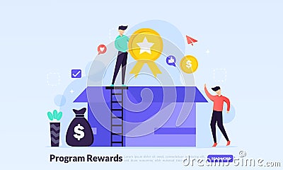 Earn Point concept, Loyalty program and get rewards, people receive a gift box, landing page template for banner, flyer, ui, web, Vector Illustration