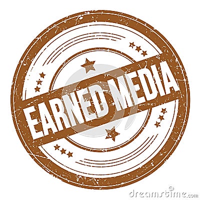EARNED MEDIA text on brown round grungy stamp Stock Photo