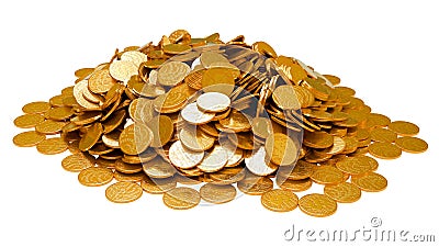 Earnings. Heap of golden coins isolated Stock Photo