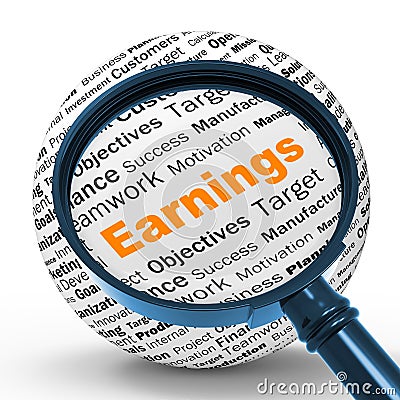 Earnings Magnifier Definition Shows Lucrative Incomes Or Profits Stock Photo