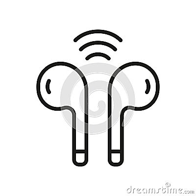 Earphone Line Icon. Wireless Headphone Linear Sign. Portable Ear Phone for Listening to Music Outline Symbol. Earbud Vector Illustration