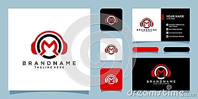 Earphone logo. Headphone logo. Headset Symbol with business card design template Vector Illustration