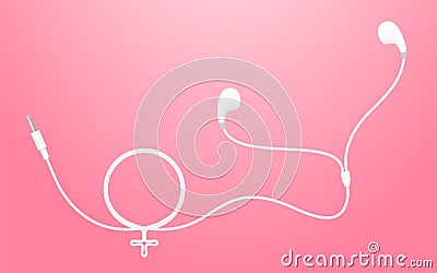 Earphones, Earbud type white color and Female gender symbol made Vector Illustration