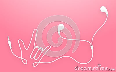 Earphones, Earbud type white color and I Love You hand sign language Vector Illustration