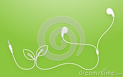 Earphones, Earbud type white color and Leaf Plant symbol made fr Vector Illustration