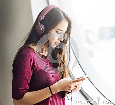 Earphones Electronic Enjoyent Music Playlist Concept Stock Photo