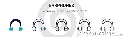 Earphones icon in filled, thin line, outline and stroke style. Vector illustration of two colored and black earphones vector icons Vector Illustration