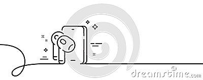 Earphones line icon. Mobile accessories sign. Continuous line with curl. Vector Vector Illustration