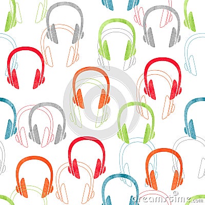 Earphones seamless pattern. Vector music background Vector Illustration