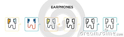 Earphones vector icon in 6 different modern styles. Black, two colored earphones icons designed in filled, outline, line and Vector Illustration