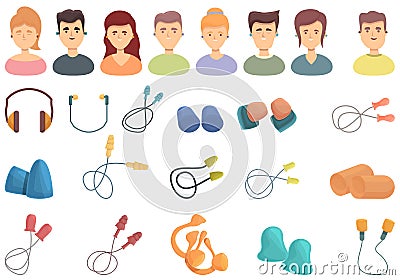 Earplugs icons set cartoon vector. Ear plug protection Vector Illustration