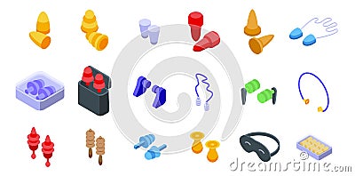 Earplugs icons set isometric vector. Ear device Vector Illustration