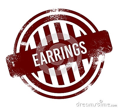 earrings - red round grunge button, stamp Stock Photo